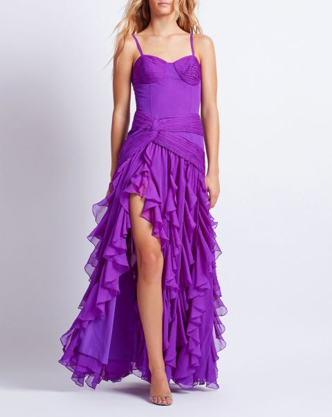Patbo Purple Women Dresses & Jumpsuits Exclusive Offer Bustier Ruffle Maxi Dress