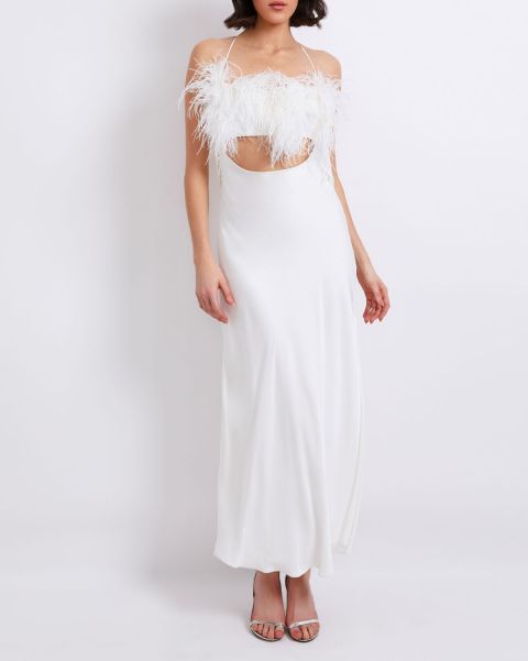 Women Feather Trim Maxi Slip Dress White Patbo 2024 Dresses & Jumpsuits