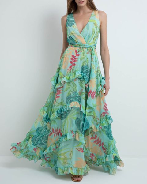 Tropicalia V-Neck Ruffle Maxi Dress (Final Sale) Discount Patbo Dresses & Jumpsuits Women Island Blue