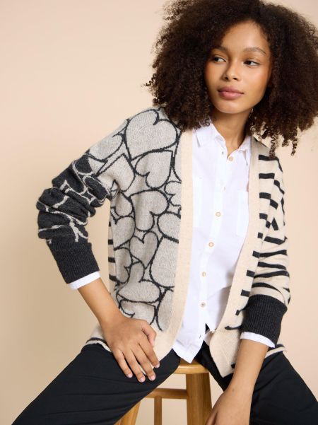 Jumpers And Cardigans Women Harriet Heart Cardigan In Natural Multi White Stuff