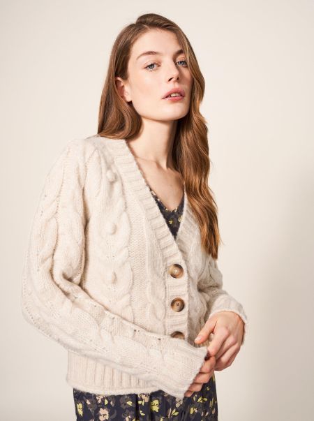 Jumpers And Cardigans Women Cable Cardi In Dark Natural White Stuff