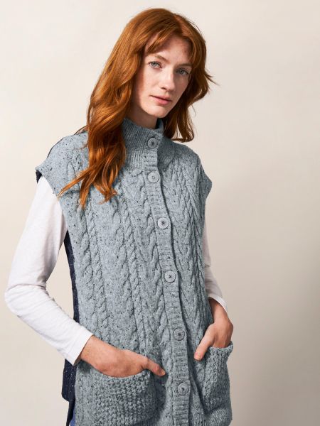 Chestnut Cable Knit Pocket Poncho In Grey Multi White Stuff Jumpers And Cardigans Women