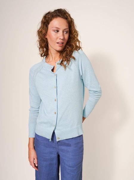 Women Lulu Knitted Crew Neck Cardigan In Light Blue White Stuff Jumpers And Cardigans