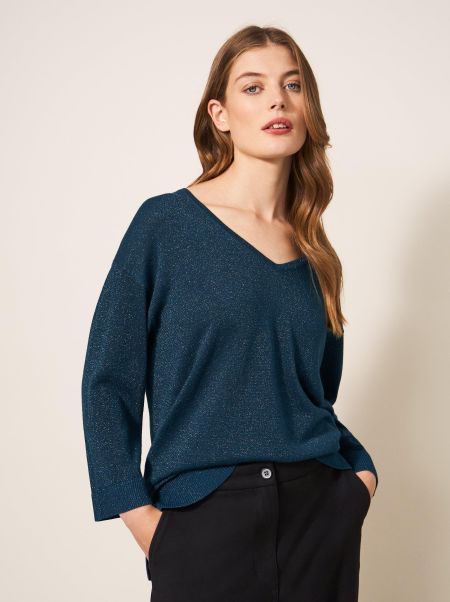 Jumpers And Cardigans Women White Stuff Night Sky V Neck Jumper In Mid Teal