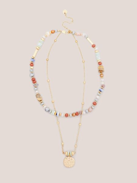 Women White Stuff Jewellery Stone Bead Multi Row Necklace In Brown Multi