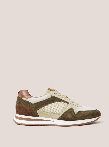 Leather Retro Lace Up Trainer In Khaki Green White Stuff Men Trainers