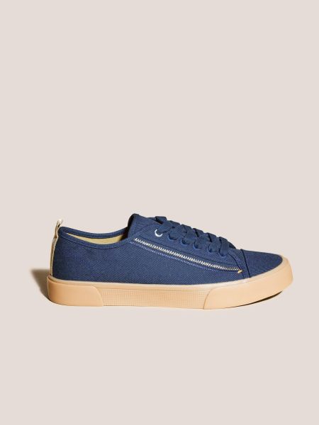 Canvas Lace Up Plimsolls In Navy Multi White Stuff Trainers Men