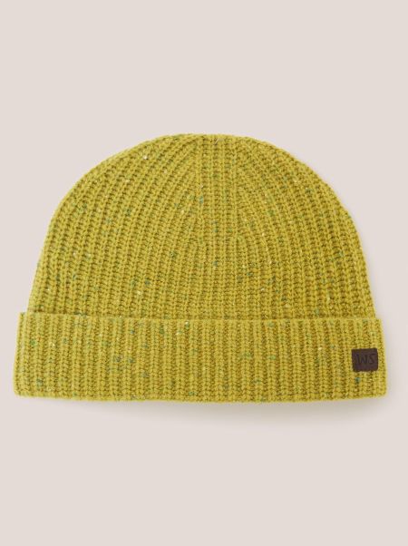 White Stuff Men Wool Ribbed Beanie In Mid Chartreuse Hats